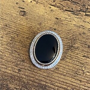 PANETTA SIGNED Gold Tone Faux Black Onyx & Rhinestone Pendant - Vintage